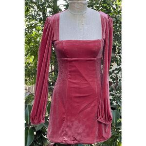 70s Style Velvet Mini Dress with Bell Sleeves F21 - Size S